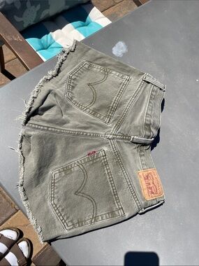 Levi's Olive Green High-Waist Denim Shorts